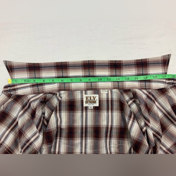 ELY Cattleman Western Yoke Shirt Pearl Snap Brown Plaid Front Pockets Men’s XL - Picture 5 of 8